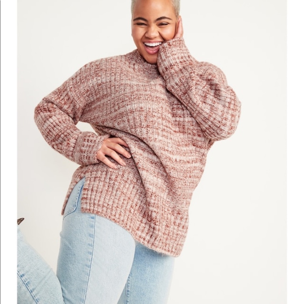 Old Navy Mock-Neck Ribbed Tunic Sweater- Red, size Large